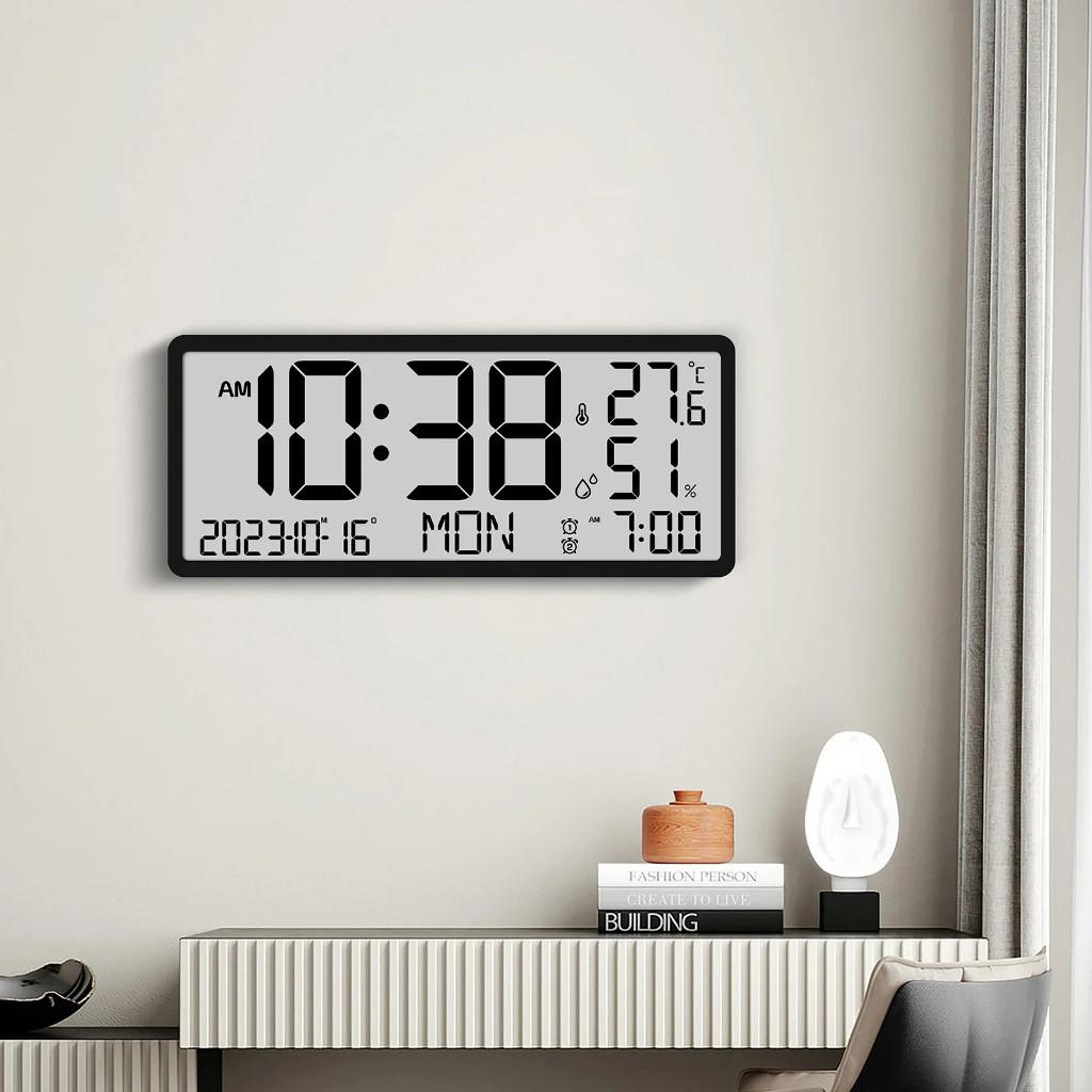 Household LCD Large Screen Digital Wall Clock Multifunctional Temperature Humidity Display Simple Morden Style Electronic Clock