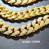 15mm Exaggerated Full Diamond Cuban Chain Necklace: Men's Hip Hop Gold Statement Accessory