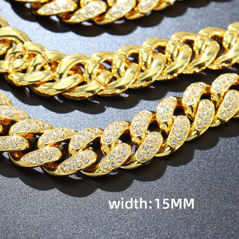 15mm Exaggerated Full Diamond Cuban Chain Necklace: Men's Hip Hop Gold Statement Accessory