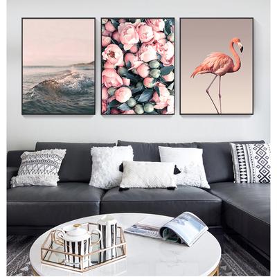 Moderne Wand Kunst Home Decor Nordic Leinwand Malerei Romantische Flamingo Rose Meer Welle Druck Tier Malerei