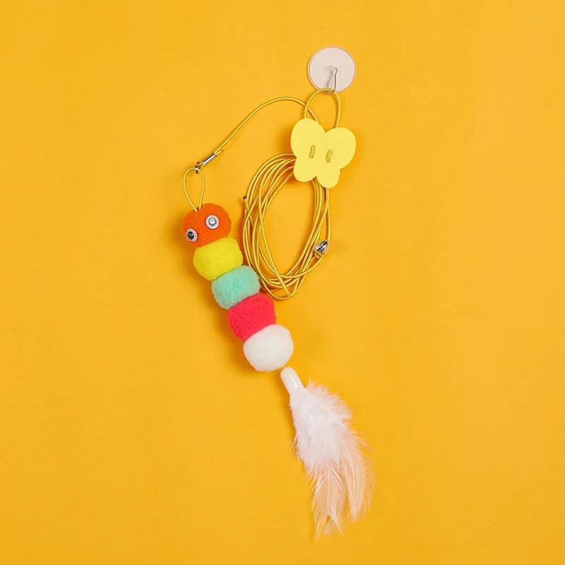Hanging Door Bouncing Interactive Cat Toy Feather Stick Retractable Cat Teaser Wand Toy with Suction Cup Interactive Cat Toy