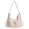 Fresh Plaid Drawstring Shoulder Bag, New Large Capacity Sports Outdoor Crossbody Bag, Versatile Stylish Women's Bag