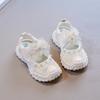 Summer new children's frame shoes girls pearl bow sports sandals single mesh breathable princess training shoes