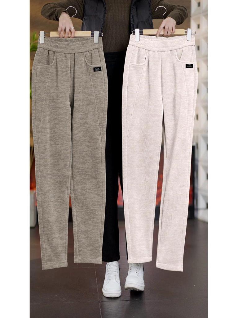 Women's Stylish Straight-Leg Fleece-Lined Pants, 2026 Autumn/Winter Collection - Eight-Tenths Length for Outdoor Wear.