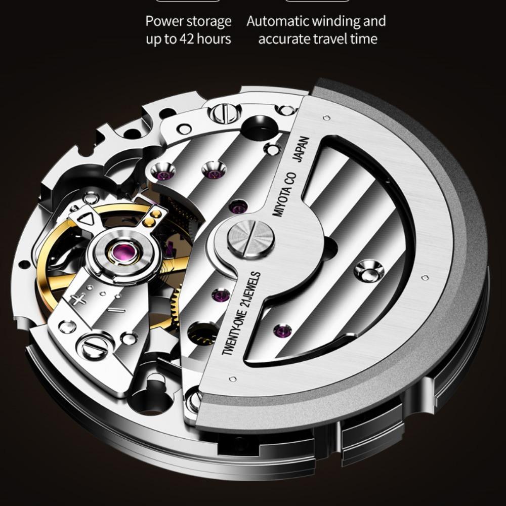 OUPINKE Herrenuhr Multifunktional Leuchtend Skelettiert Business Mechanisch High-End Uhr