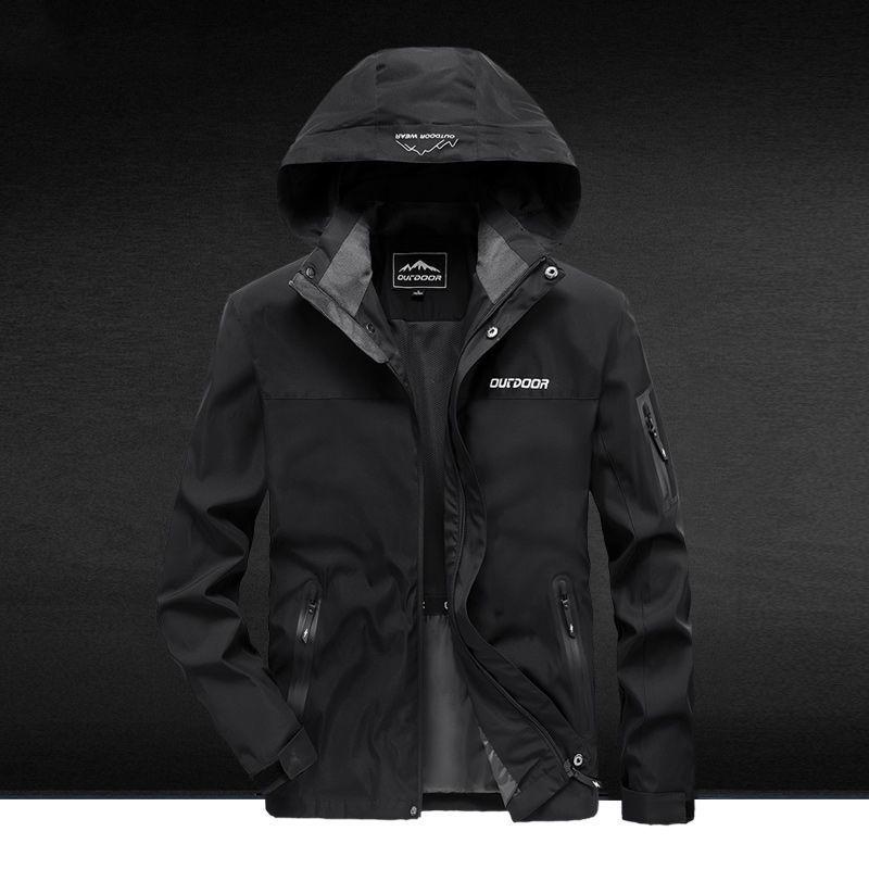 Men's Windproof Waterproof Fleece-Lined Jacket with Removable Hood for Autumn and Winter - Stain-Resistant Outdoor Mountaineering Outerwear.