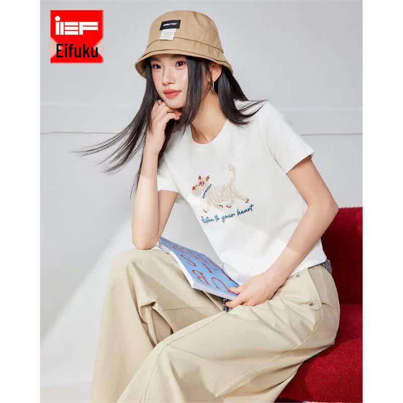

IEF Women s Korean Style Line Dog Graphic T-shirt L
