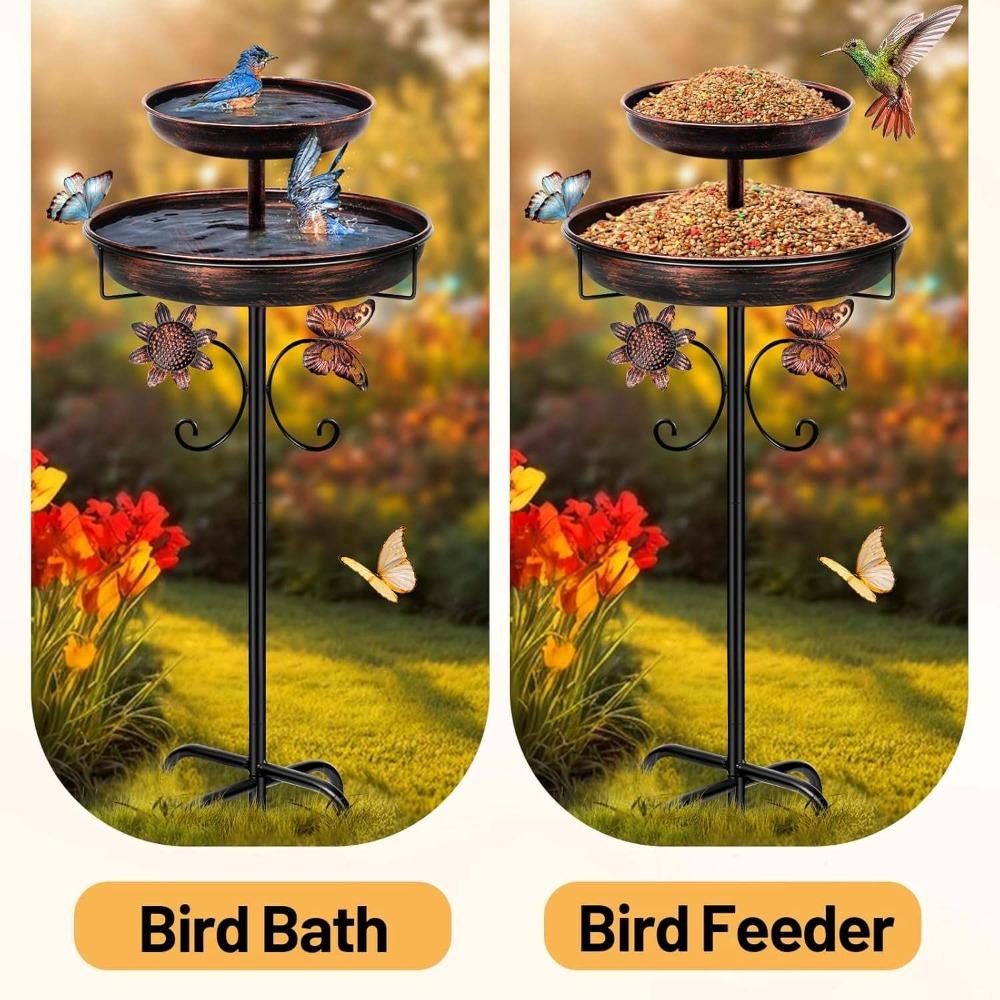 Rust Resistant Metal Bird Bath Dual-Layer Design Garden Bird Feeder For Garden