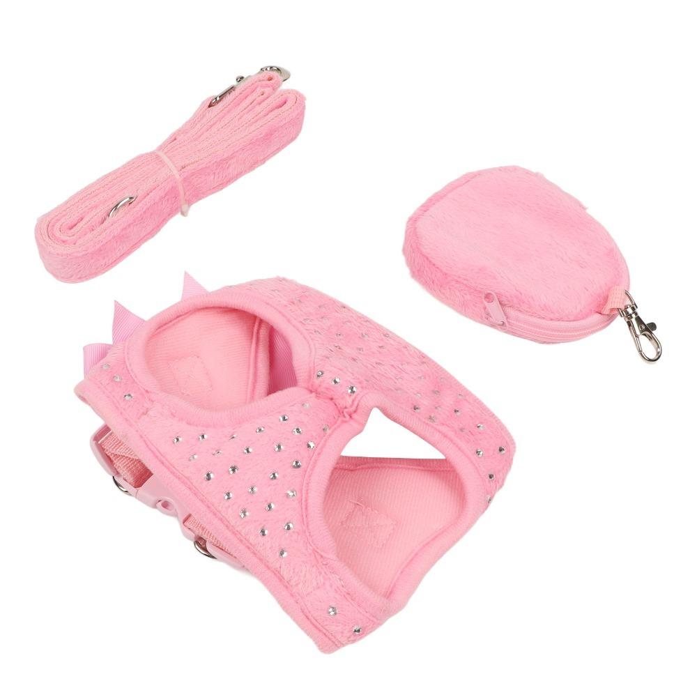 Solid Pink Dog Harness Soft Texture Cat Leash Set Easy To Fasten Pet Harness Leash Cat Walking