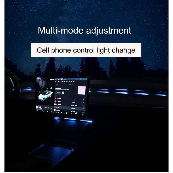 For Tesla Model 3/Y 2017-2023 Streaming Ambient Light Dashboard Flow Light Remote/APP Control USB Ambient Strip Lamp Decoration