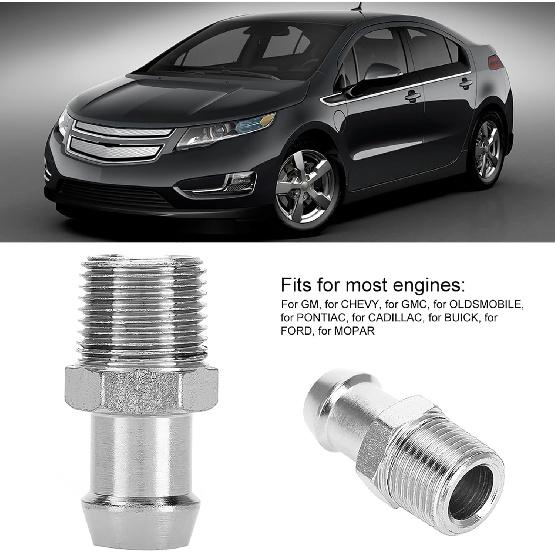 Heater Hose Fitting, Pump Inlet Adapter, 1/2in NPT 5/8in Barb Chrome Metal Fitting Intake Manifold Heater Hose