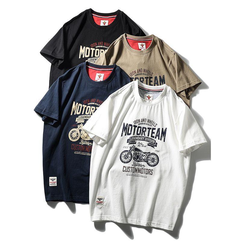 American Retro Pure Cotton Trendy Brand Motorcycle Print Short-Sleeve T-Shirt for Men, Summer Base Layer, Foreign Trade Men's Vintage T-Shirt