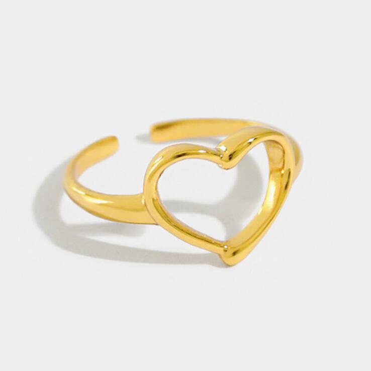 New Fashion Minimalist Personality Heart 925 Sterling Silver Jewelry Smooth Hollow Heart-shaped Popular Opening Rings TYB422