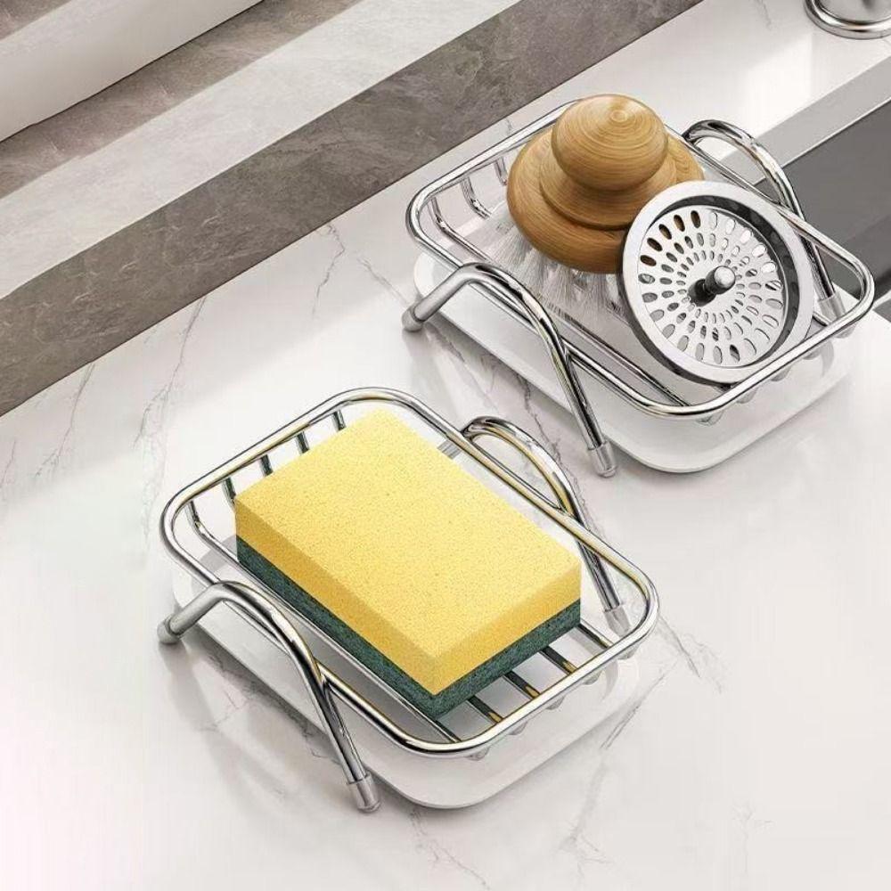 2PCS Space Saving Self Draining Soap Dish Non-Slip Soap Storage Rack  Kitchen