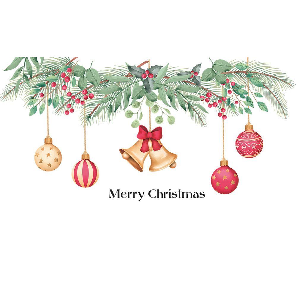 

Home Decoration Merry Christmas Wall Stickers Window Mural Green Plant Branch Bells Balls Decal