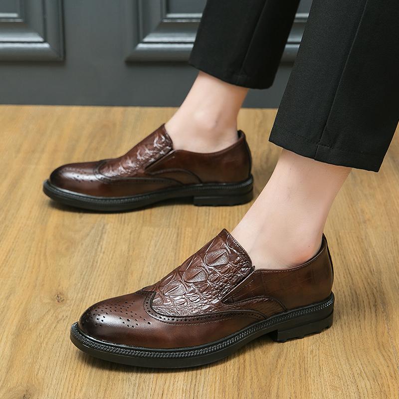 Business Dress Loafers For Men Crocodile Embossed Lace-Up Front Dress Shoes