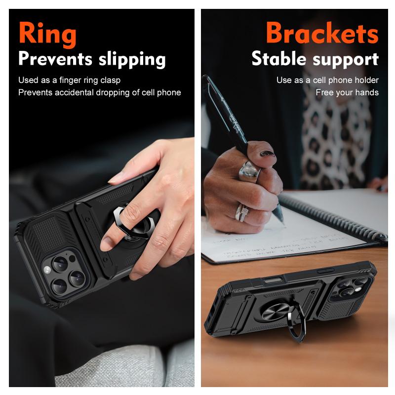 360 ° Rotating Metal Car Bracket Ring Wallet Card Slot Phone Case For iPhone 16 Pro Max E 14 11 13 15 Pro Max Bumper Back Cover