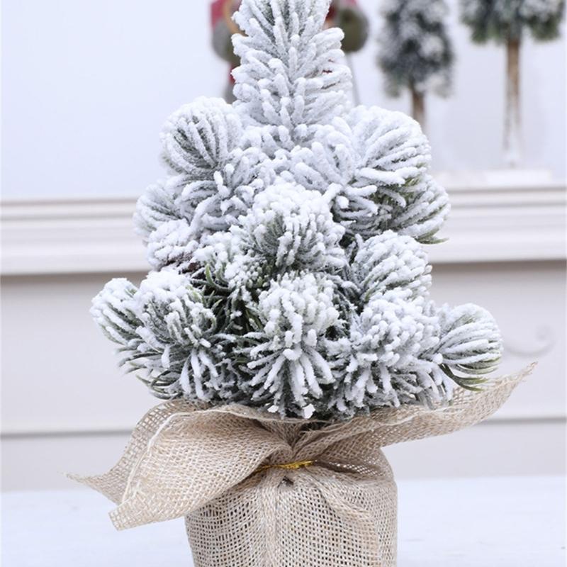 Snow Dusted Christmas Tree Desk Decoration With Wood 20cm Height For Living Room Bedroom Tabletop Decoration