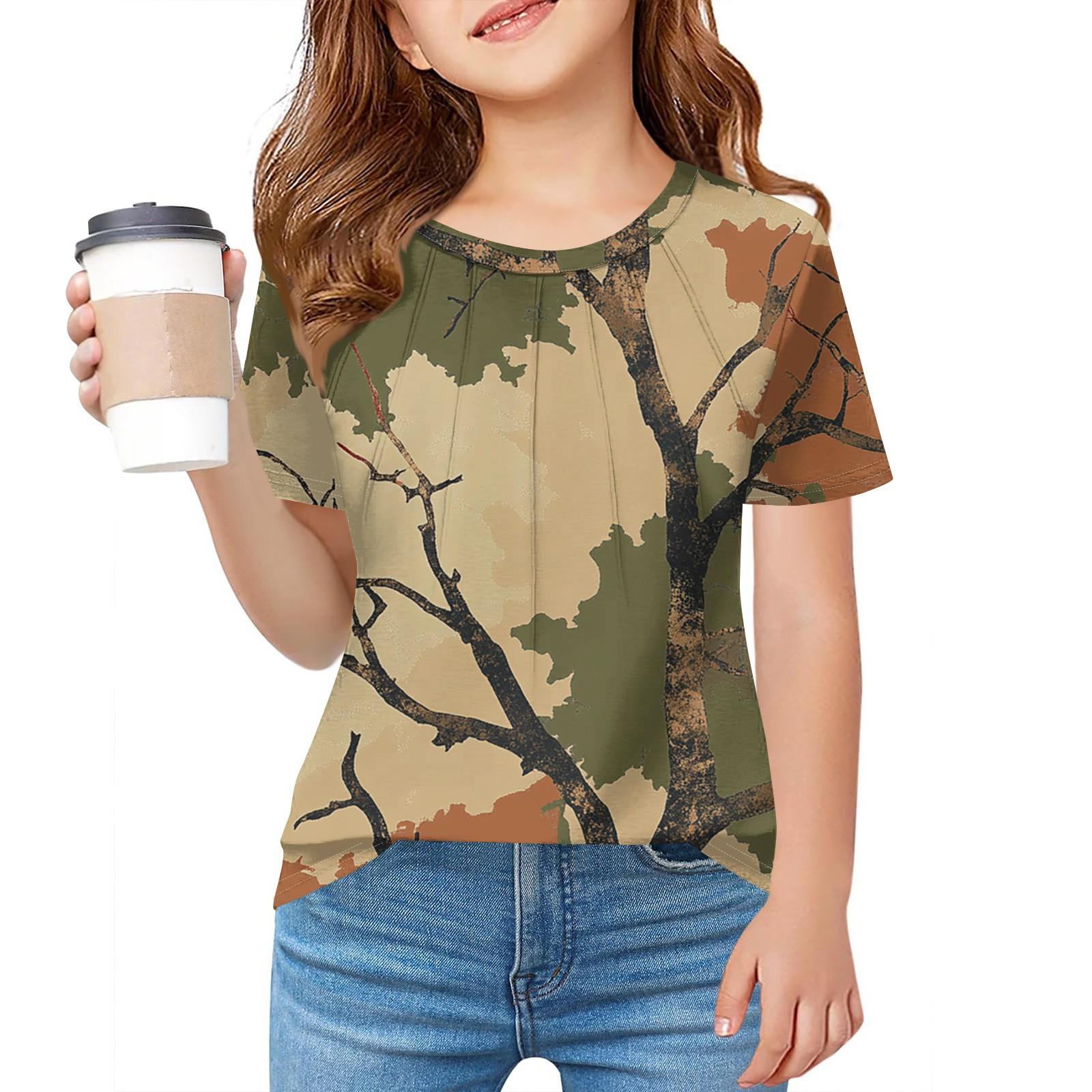 

Детская футболка Fold A для девочек, летняя модная куртка с круглым воротником и цветочным принтом с короткими рукавами 110