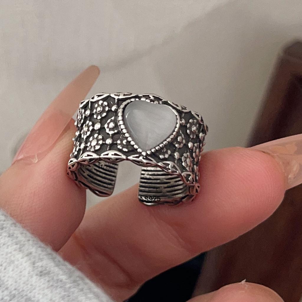 Copper Rings For Women Geometric Fine Jewelry Finger Adjustable Wide Heart Stone Ring For Party Birthday Gift
