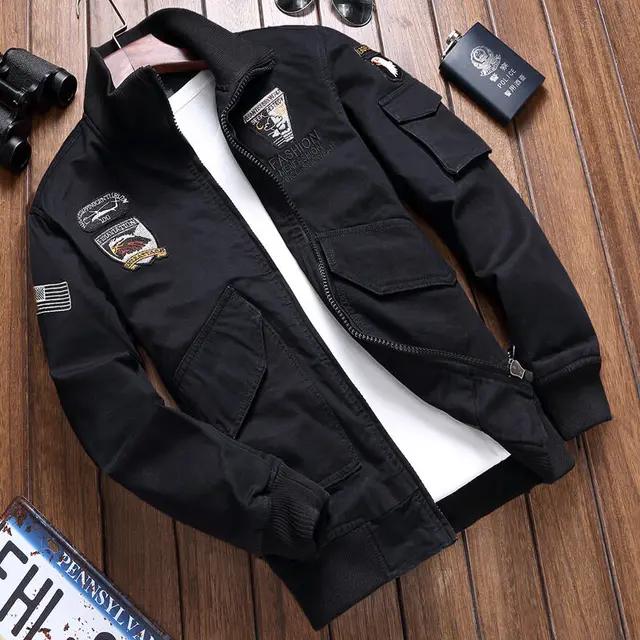 

Men s Spring and Fall Casual Thin Jacket multi-Pockets Stand-up Collar Jacket S