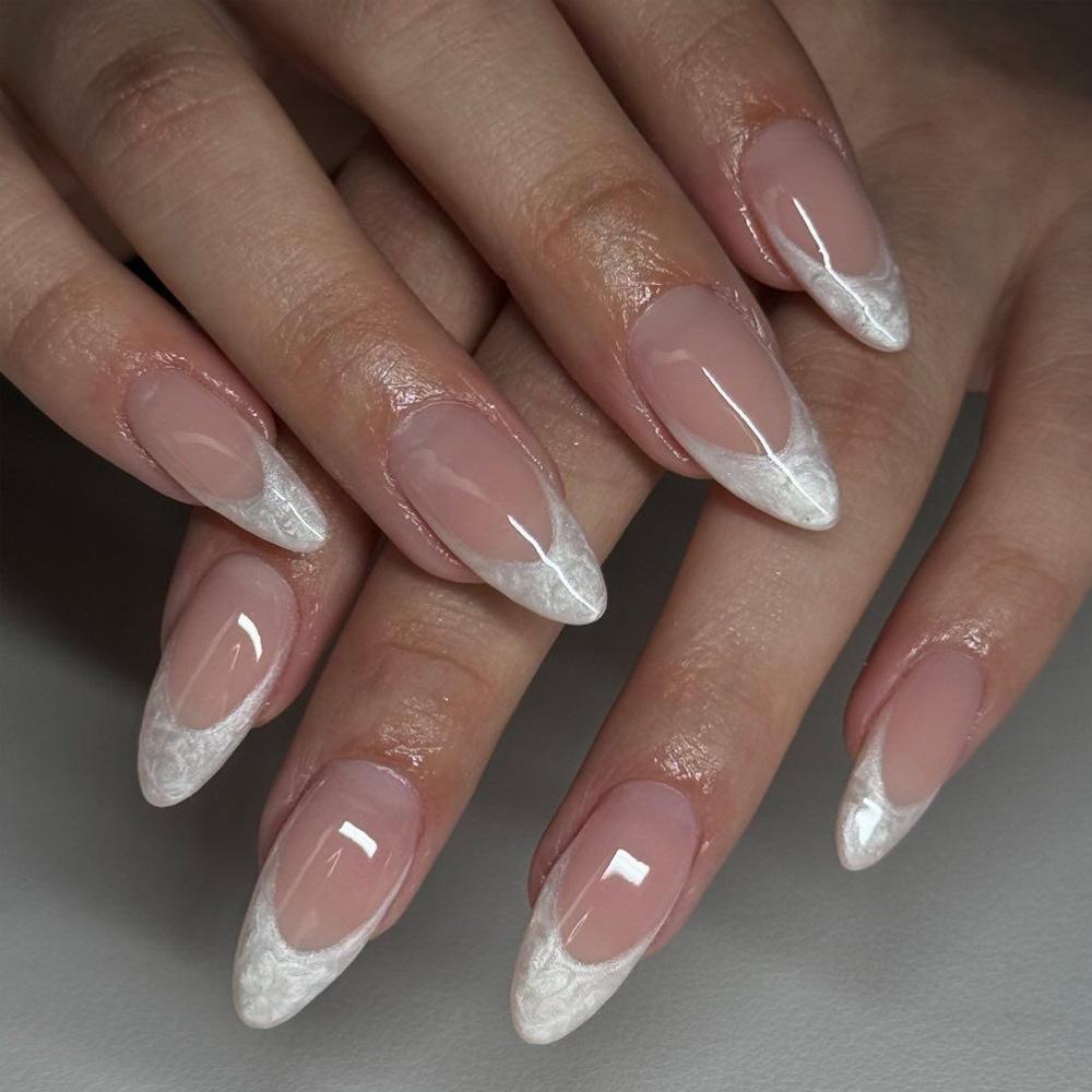 24Pc False Nails with Glue Almond Black Red Gradient Design Detachable Rhinestone Acrylic Fake Nail Long Stiletto Press on Nails