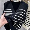 Koreanischen Stil V-ausschnitt Gestreifte Gestrickte Weste Mode Taste Ärmellose Weste Strickjacke Herbst Winter Einreiher Schlank Tops 29055