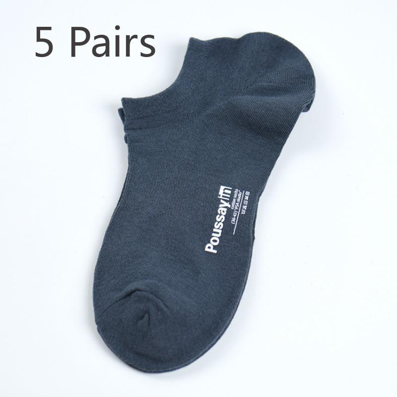 5 Pairs of Socks Men's Sweat Absorbent Cotton Anti Drop Heel Short Shallow Mouth Solid Colour Casual Offset Printed Invisible Sports Boat Socks