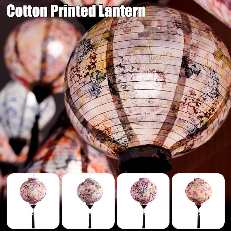12/14inch Traditional Chinese Style Flower Printing Silk Lantern Outdoor Spring Festival Decor Vietnam Mid-autumn Round Lantern