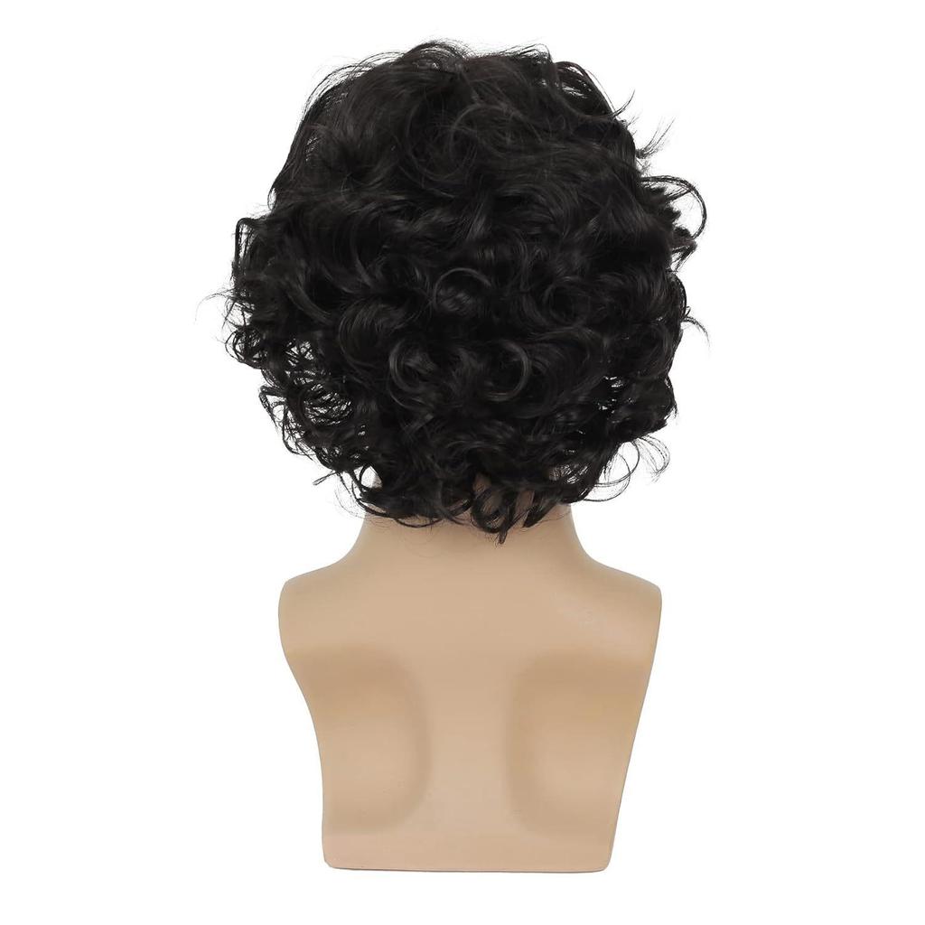 Pánská módní přírodní nadýchaná paruka, krátká kudrnatá vlasová příčesek v džínovém stylu, černohnědá, vysokoteplotní vlákno