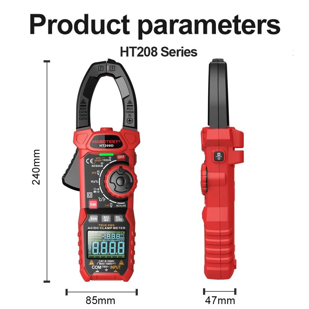 HT208A/D Amp Meter Clamp AC/DC,1000A True RMS Multimeter Tester,6000 Counts,with Temperature, NCV, LPF, Voltage and Current Test
