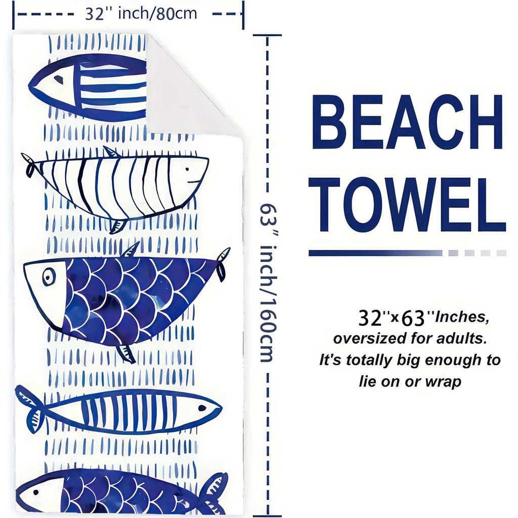 1 Stück Ultra-weiches Mikrofaser-Strandtuch mit lebhaftem Fischmuster-Design - Schnelltrocknend, Ultra-Saugfähig, Winddicht & Sonnenschutz l