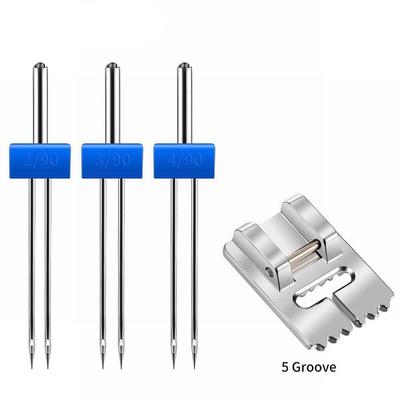 4pcs Twin Needles Sewing Machine Accessories and Wrinkled Presser Foot 234mm for Creating Pleated and Parallel Stitch Patterns