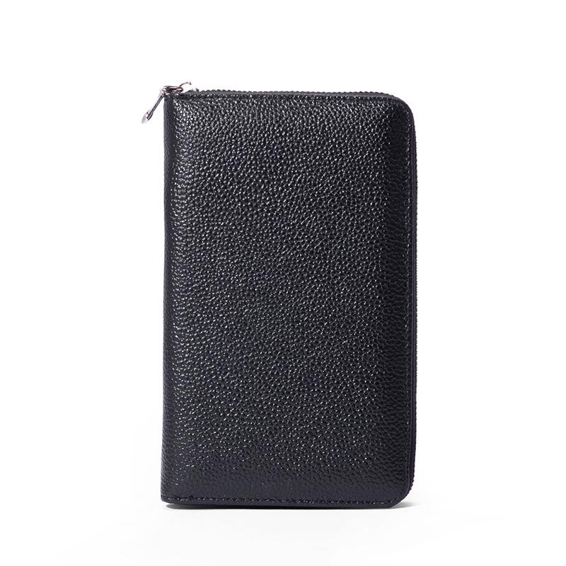 RFID Long Wallet: Top Grain Cowhide Passport & Document Holder with Zipper Phone Pouch for Men & Women