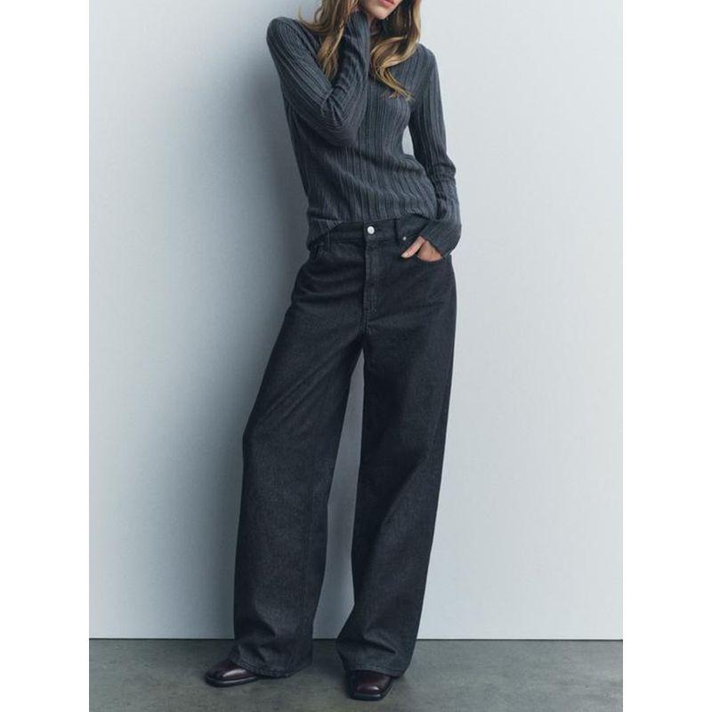 Za2025 Spring New Women's Clothing Easiest for Match Long Sleeves Silm Slim Looking Slit Knitted Rib T-shirt 8779464