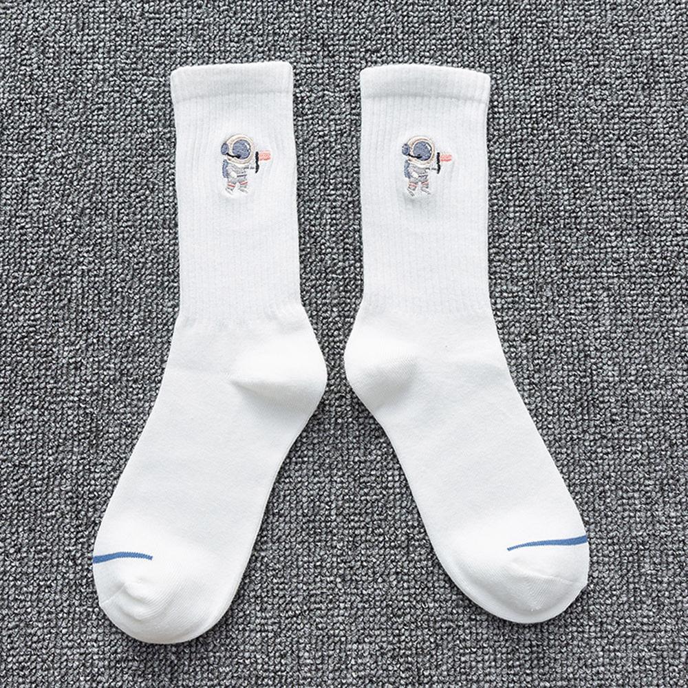 Fashion Women Men Embroidered Astronaut Couple Cotton Crew Socks Solid Colors Long Unisex Sport Mid Tube Tide Socks High Quality