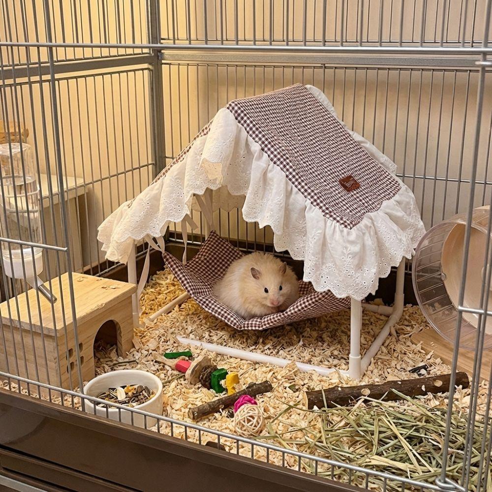 Ventilated Hamster Triangle Tent Tassel Strip Hanging Sleeping Bed Pet Shelter  Cage House