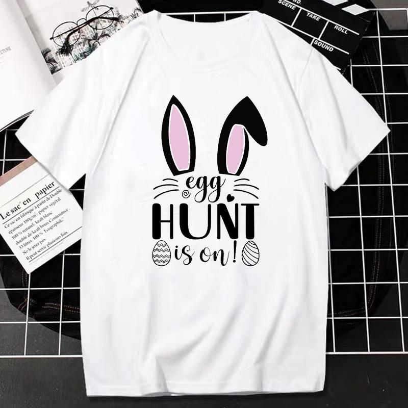 Easter T Shirt Kawaii Bunny Print Short-sleev Tops Fashion Casual Women Tee Easter Basekt Eggs Tees Oversized T-Shirt Ropa Mujer