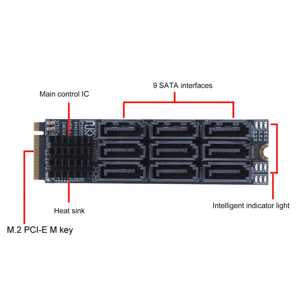 M.2 M KEY Nvme To 9 Ports SATA 3.0 Adapter 6Gbps M.2 NVME To SATA 3.0 Converter Expansion Card PCIE 3.0 X2 Hard Disk for Desktop