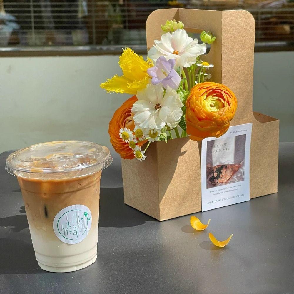10 Stück Kraftpapier Handhaltbare Blumenbox Kaffeetassenbeutel Blumenbeutel Strauß-Verpackungsbeutel Hochzeitsparty
