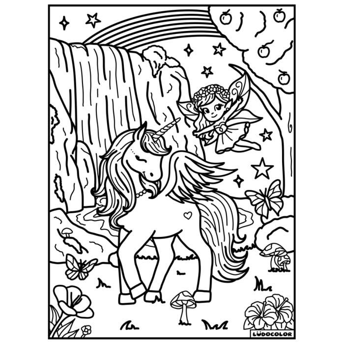 Tableau Velours à colorier Pour enfant La Licorne cascade
