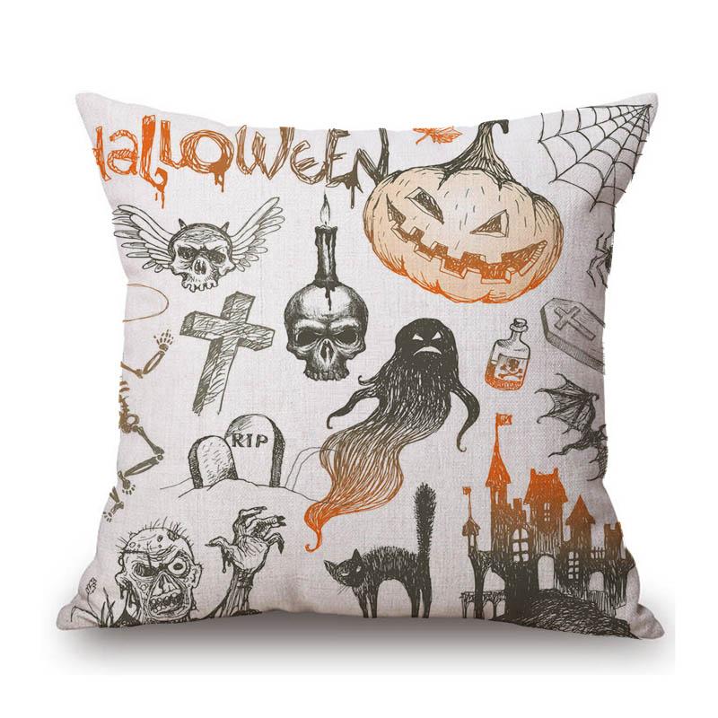 Halloween Decoration Zombie Party Pumpkin Head Skull Witches Print Cotton Linen Sofa Throw Pillow Case Car Cushion Cover