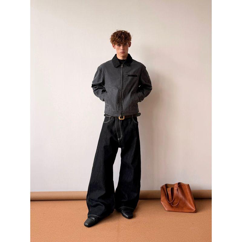 Cabbage Coke American Detroit Workwear Jacket Short Washed Lapel American Retro Cleanfit Jacket for Men