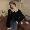French Retro Velvet Lace-Trim Long Sleeve Top for Women - Reversible Wear, Autumn Collection