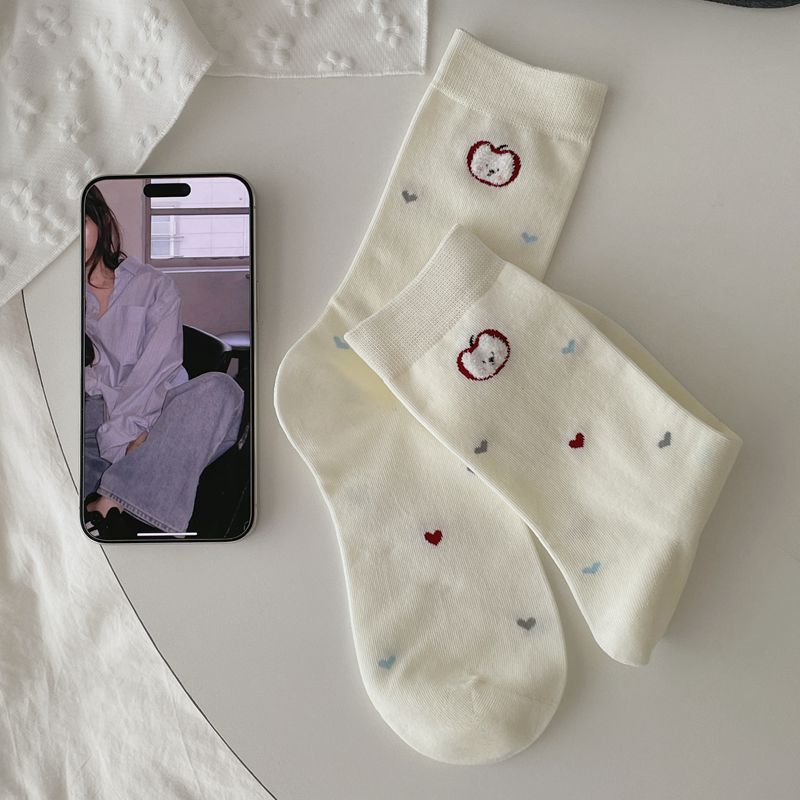 Women's Fall Fashion New Embroidered Dog Boneless Mid Tube Cotton Socks