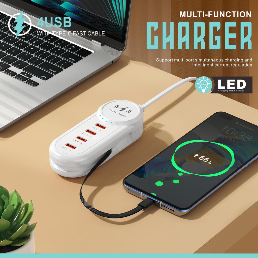 Multi-Port Android Charger with Dual USB & Type-C Power Strip