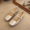 Champagne Gold One-word Rhinestone Flat-soled Mary Jane Shoes New Square Head Shallow Mouth Soft Sole Versatile Single Shoes Women