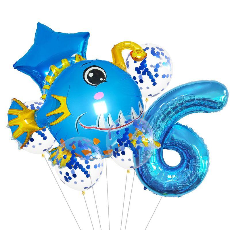Ocean Theme Balloon Set Kids Birthday Number Balloon Decor