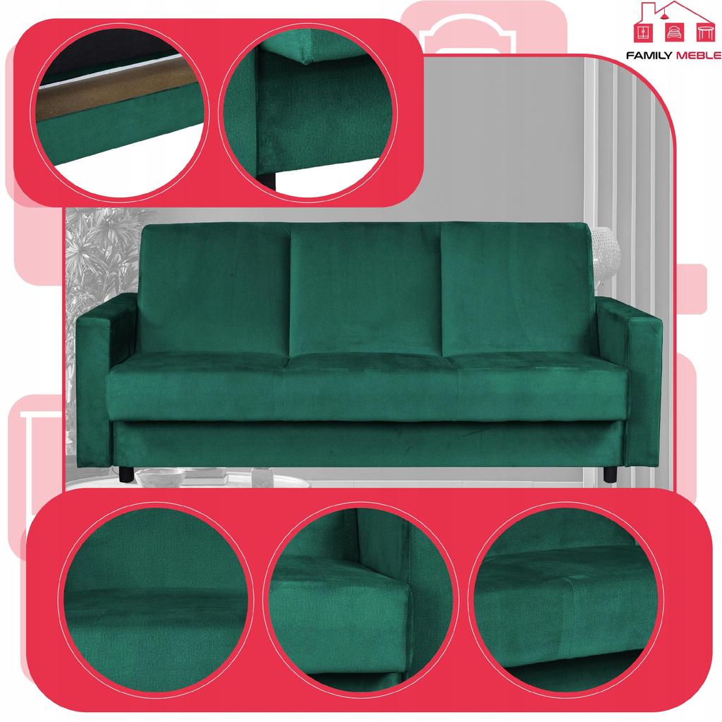 Kanapa sofa Alicja rozkładana wersalka spania bonell łóżko Family meble zielona
