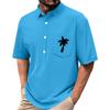 Men's Summer Solid Color Print Four-sided Stretch Lapel Button Pocket Shirt Casual Sports Short-sleeved Top